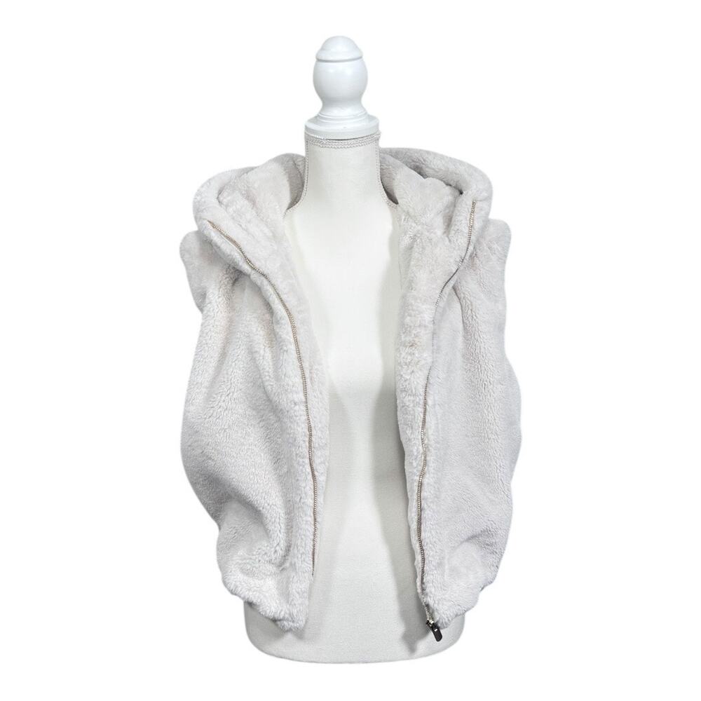 Zara Women's Cream Plush Faux Fur Hooded Vest with Zipper - Size XS